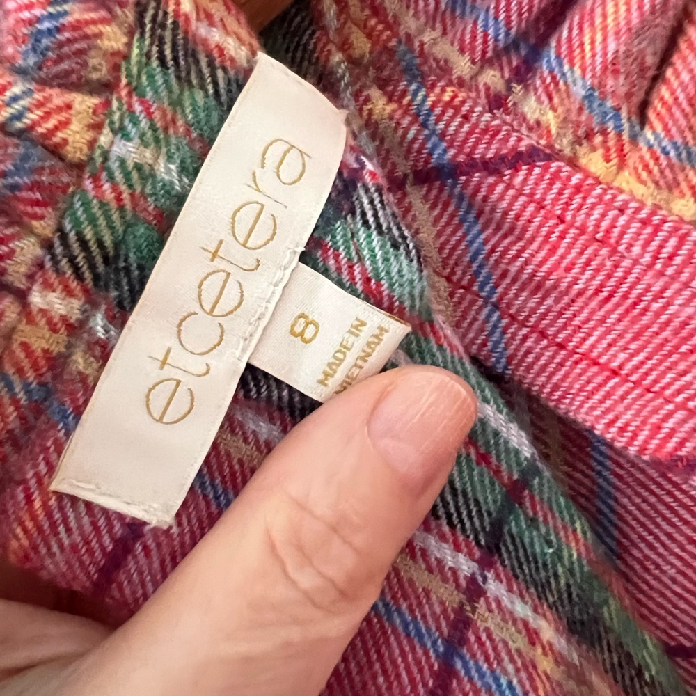 Etcetera Colorful Plaid and Pearl Appliqué Long Sleeve Blouse - Picture 4 of 7